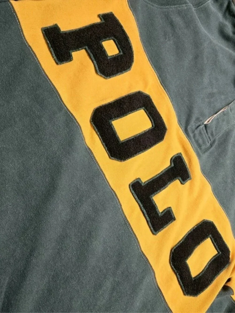 VTG Polo Ralph Lauren Rugby Shirt Macau Tag Green Yellow 67 Felt Applique L